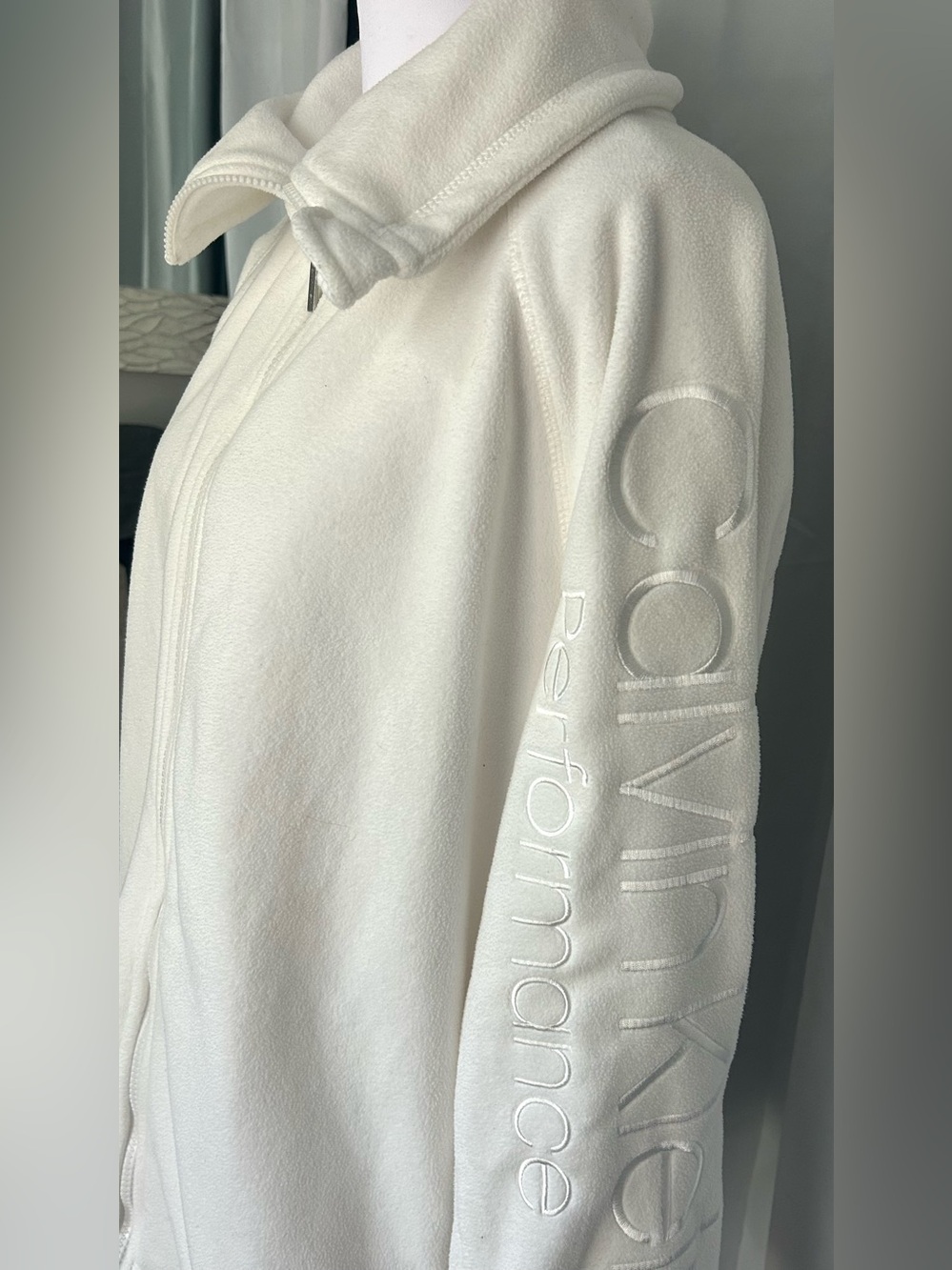 Women’s Calvin Klein Cream Fleece Jacket - Zip Front